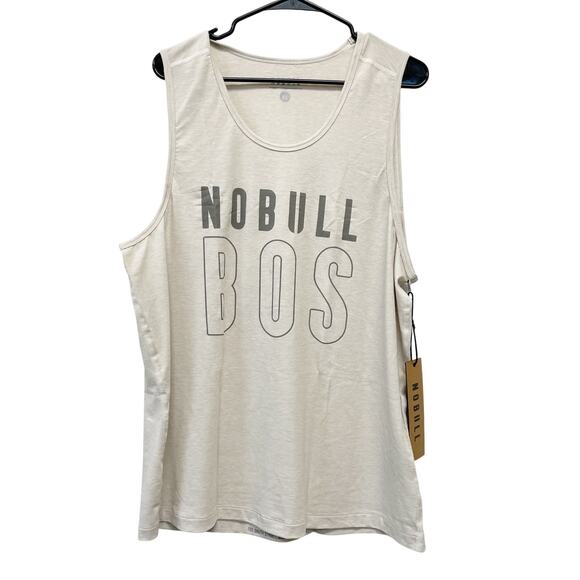 NoBull Men's BOS Print Racerback Tank Top Athletic Cross Fit Beige Size Medium - Picture 1 of 5